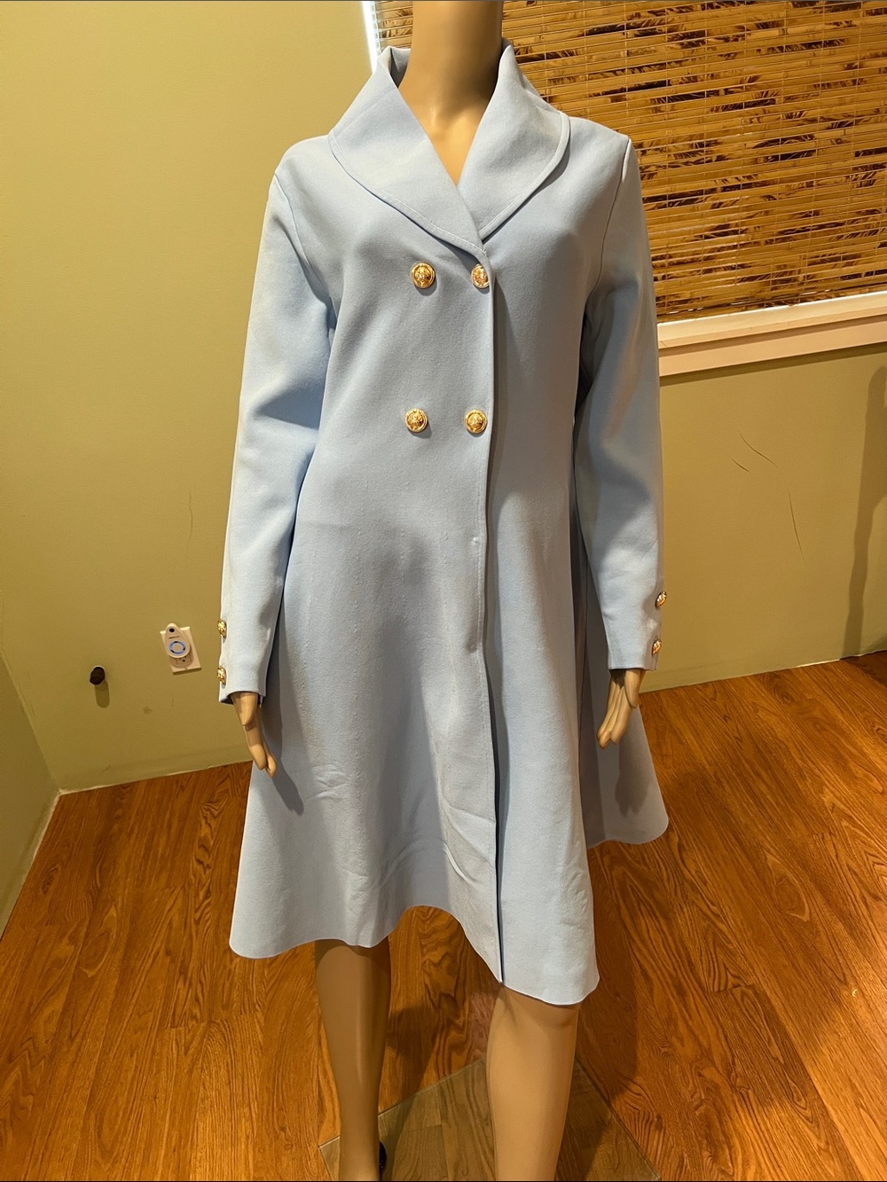 Aleeza Paris Classic Double-Breasted Light Blue Women's Blazer Dress XL